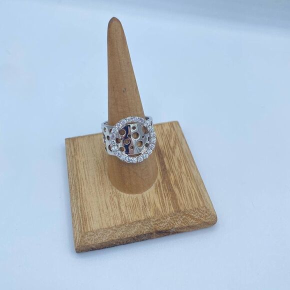 Sterling Silver CZ Wide Band Art Deco Ring Size 10 - Picture 3 of 6